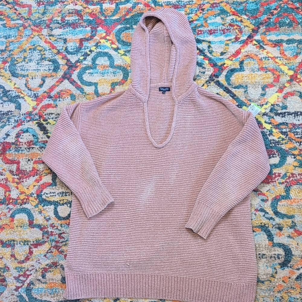 Splendid Aurora chenille hoodie sweather with vneck XS oversized peach pink